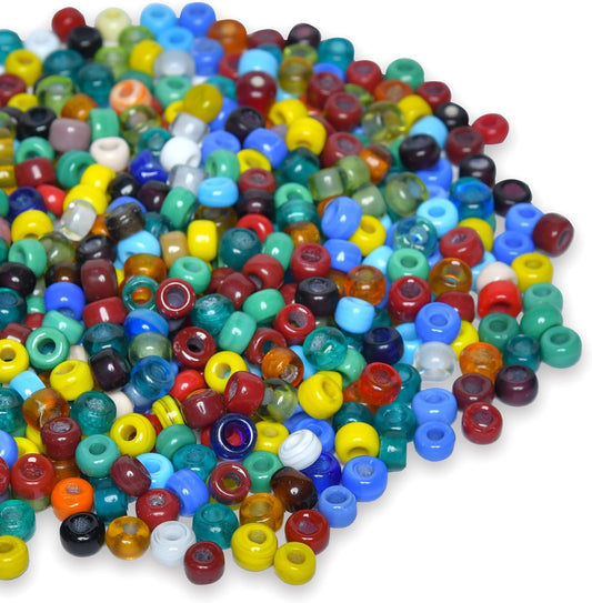 1/2 LB Bag of Assorted Pony/Crow Glass Beads for Jewelry Making, Lampwork Bead Mix for Bracelets and Necklaces, Crafting Beads Supplies Kit, Large & Small Beads (Crow Beads Mix)