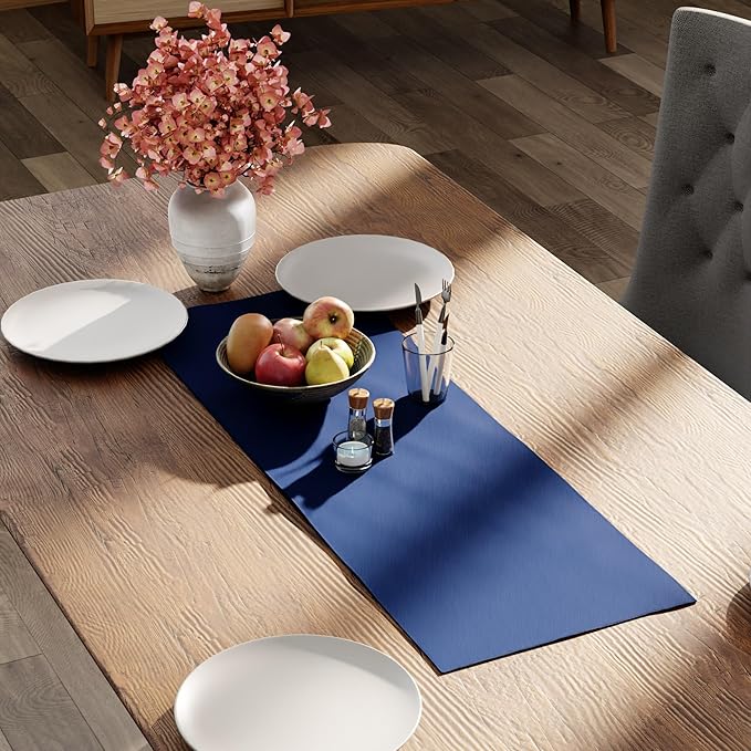 Encasa XO Table Runner 13"x36" Long | Cotton Canvas Fabric | Cobalt Solid Color | Machine Washable & Durable