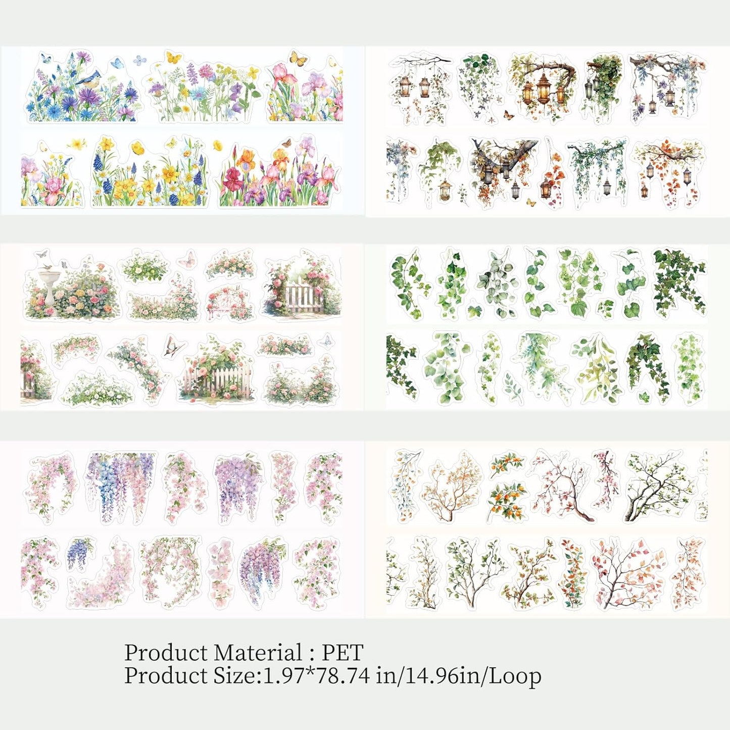 6 Rolls PET Tape Stickers,Plant Washi Tape for Scrapbooking, Pre-Cut Flower Tapes Stickers for Junk Journal,Journaling,Photo Album DIY Craft(Wild Flower)