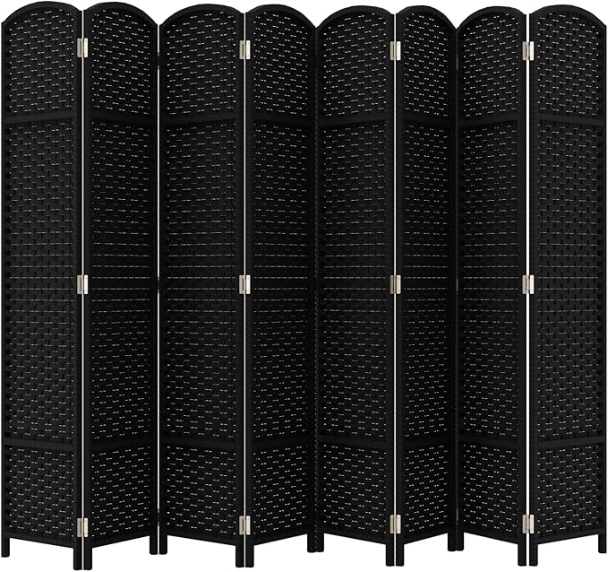 Room Divider 8 Panel Screen 5.6 Ft Tall Partition Room Dividers Black Privacy Screens Folding Room Separation Free Standing Waterproof Wood Frame Wall Divider