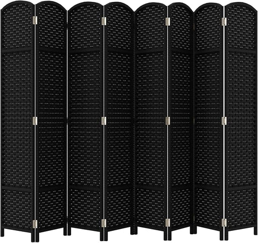 Room Divider 8 Panel Screen 5.6 Ft Tall Partition Room Dividers Black Privacy Screens Folding Room Separation Free Standing Waterproof Wood Frame Wall Divider