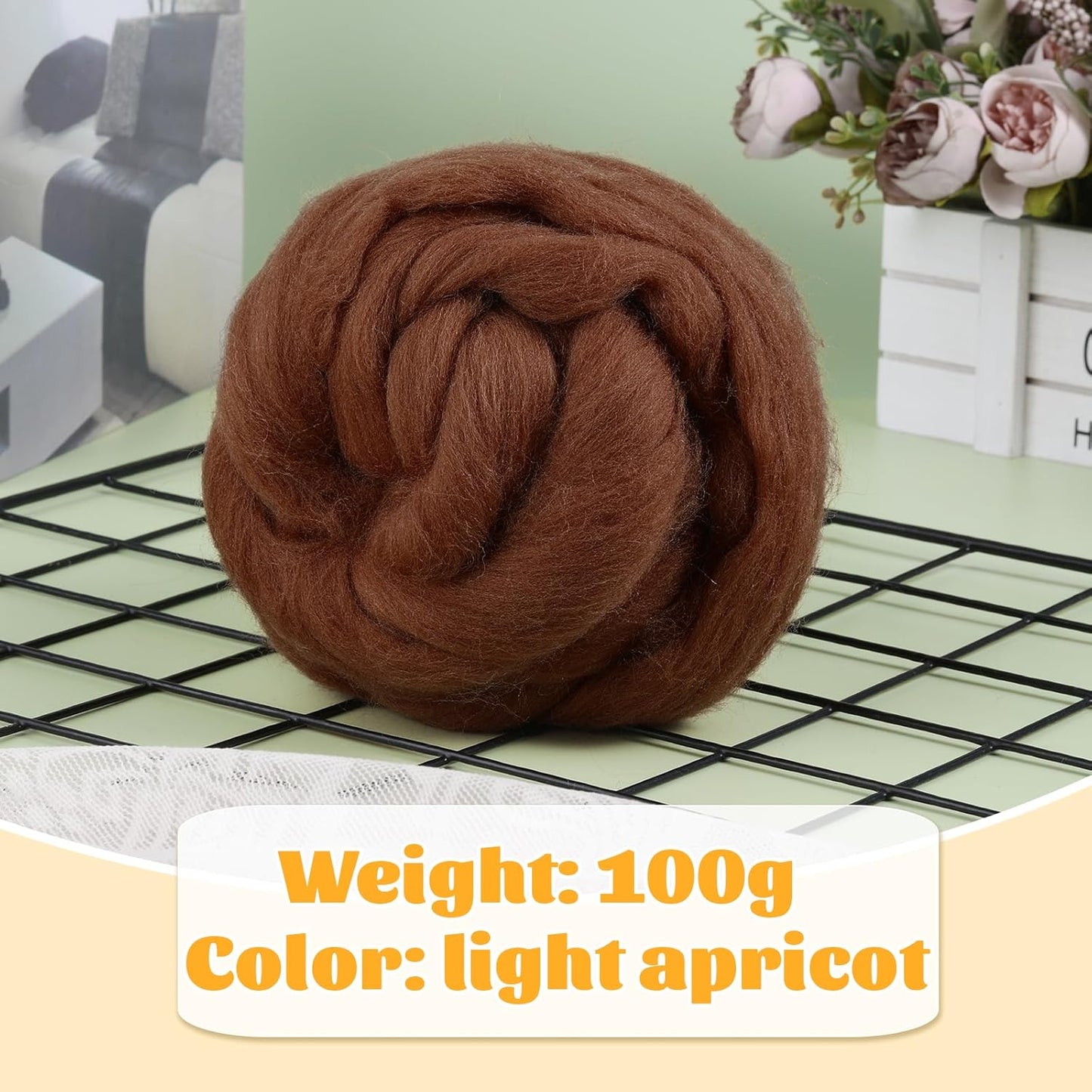 3.53oz Wool Roving Yarn, Wool Felting Supplies, Pure Wools, Chunky Yarn, Spinning Wool Roving for Needle Felting Wet Felting DIY Hand Spinning (Dark Coffee)