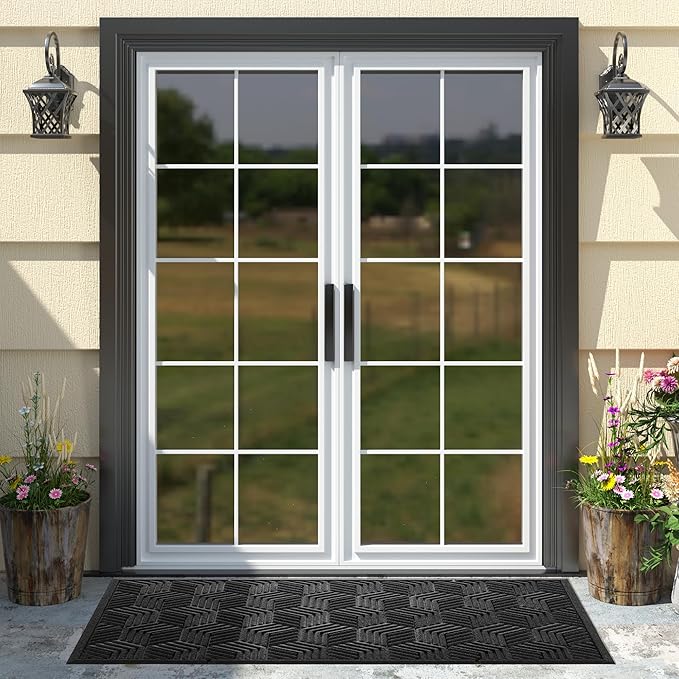 Yimobra Large Door Mat 47x24, All-Season Waterproof Outdoor Mats for Front Door Entrance with Drainage Holes, Heavy Duty Non-Slip Doormat for Garage Patio Entryway Indoor, Black
