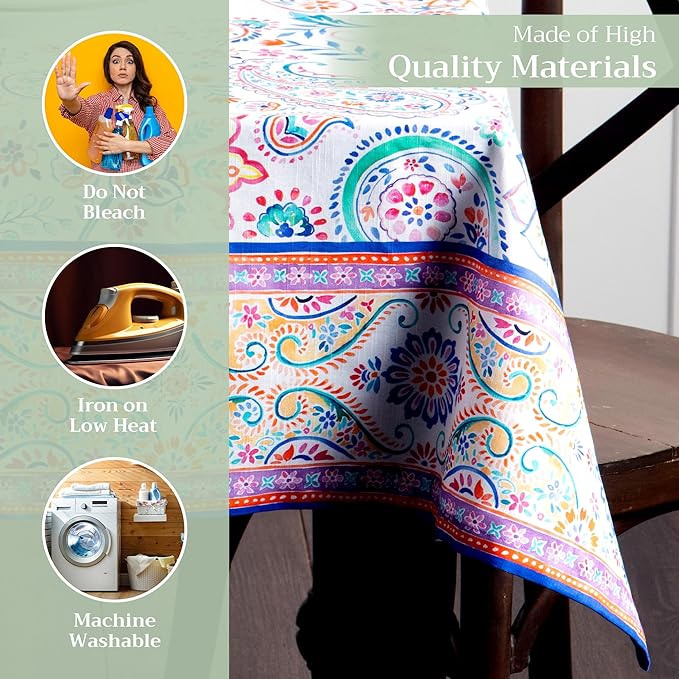 Maison d' Hermine Table Cloth Square Table 100% Cotton 60 x 60 Inches Tablecloth Reusable Decorative for Dining Room, Farmhouse, Home, Party, Festive & Wedding Spring Summer - Indian Floral