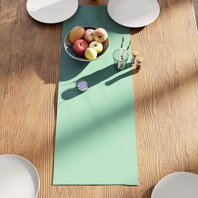 Encasa XO Table Runner 13"x36" Long | Cotton Canvas Fabric | Mint Green Solid Color | Machine Washable & Durable