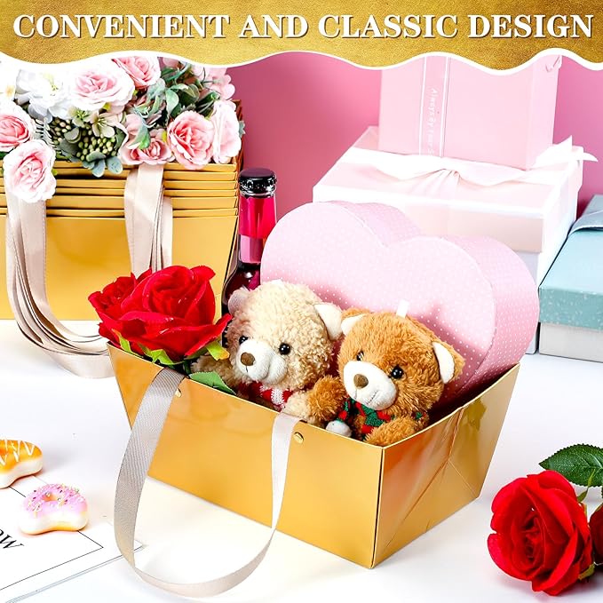 Glenmal 72 Pcs Baskets for Gifts Waterproof Empty Kraft Basket Bulk with Handles 9.8 x 6.5 x 4.3'' Gift Basket Empty to Fill for Wedding Party Christmas Valentines(Gold)