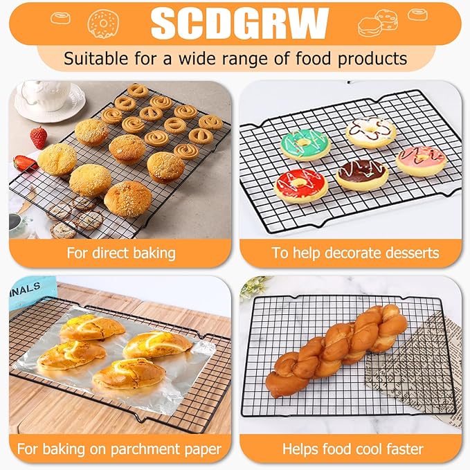 5PCS Cooling Racks for Cooking and Baking 10" x 16" Wire Rack Baking Rack, Cookie Rack, Heavy Duty Stainless Steel Wire Rack for Grilling, Roasting, Cooking, Drying