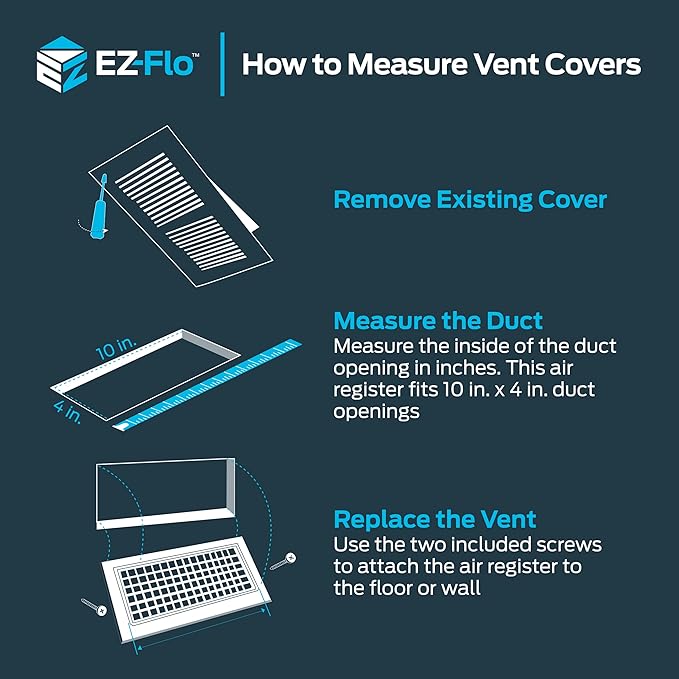 EZ-FLO 10 x 4 Inch (Duct Opening) White Air Vent Cover for Wall or Ceiling, Two-Way Ventilation Register, Solid Steel HVAC Cover, 61609 (Pack of 2)