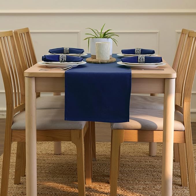 Encasa XO Table Runner 13"x72" Long | Cotton Canvas Fabric | Scotch Blue Solid Color | Machine Washable & Durable
