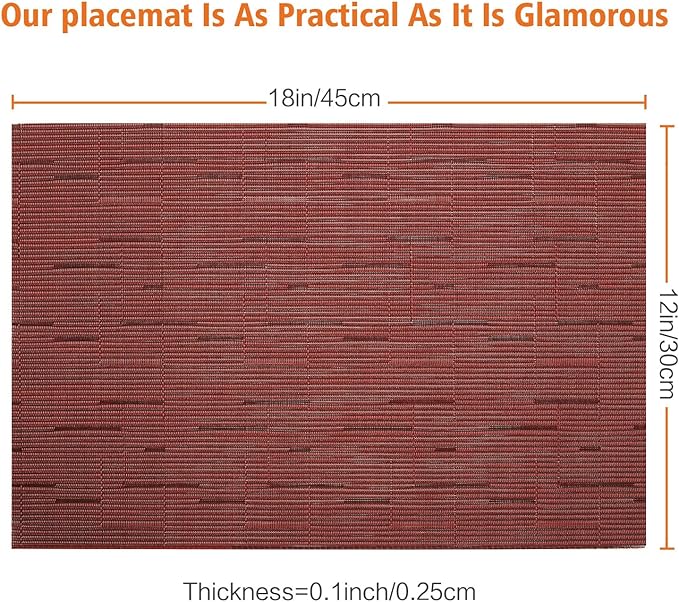 Placemats Set of 8,Washable,Heat and Stain Resistant Indoor/Outdoor Place mats,Vinyl Woven Non Slip Table Mats for Restaurant Table Protection,PVC Place mats(Red,8PCS)
