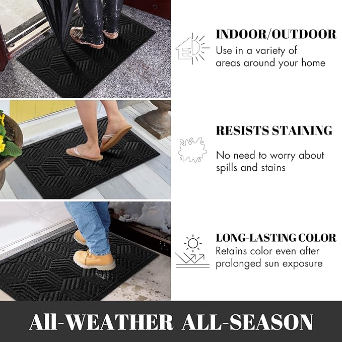 Yimobra Door Mats Outdoor 29.5x17, All-Season Waterproof Outdoor Mats for Front Door Entrance with Drainage Holes, Heavy Duty Non-Slip Doormat for Garage Patio Entryway Indoor, Black