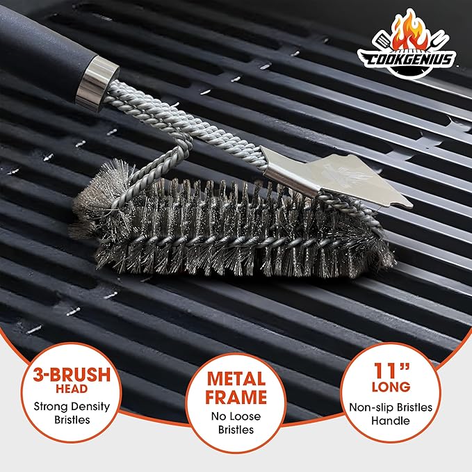 Grill Brush with Scraper for BBQ Grills – 18 Inch Long Handle BBQ Grill Cleaner for Outdoor Grill, Extra Strong BBQ Grill Cleaner for Grill/Smoker/Gas/Charcoal Grill - Best BBQ Grill Tool
