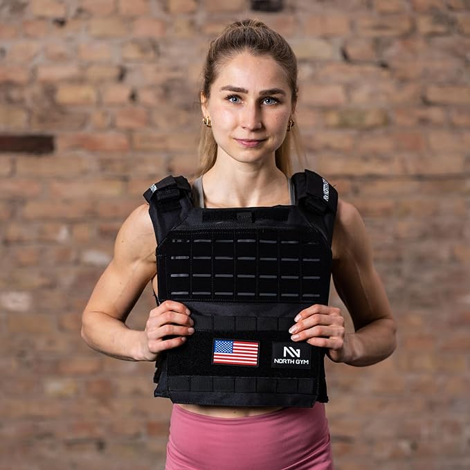 Northgym Adjustable Weighted Vest/Incl. 3D Weight Plates in 14lbs / 20lbs/ 30lbs/ 42.5lbs - Optimized Weight Distribution and with Curved Plates for Running, Functional Training and Working Out