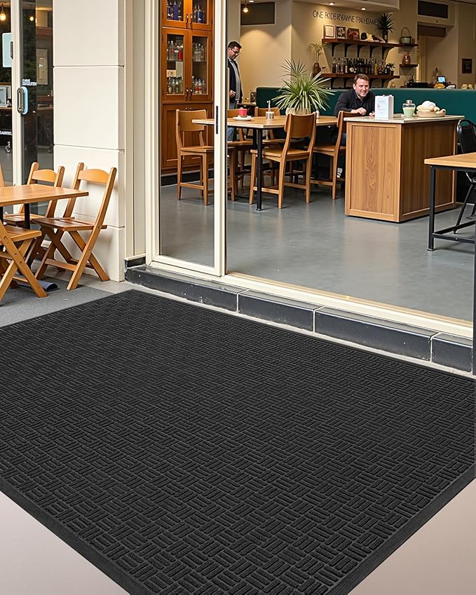 Color&Geometry Large Front Door Mat Outside Entrance, Heavy Duty Non Slip Low Profile Doormat for Entryway, Trap Dirt and Moisture Welcome Mats All-Weather, Easy Clean, Patio, Garage, 28"x60" Black
