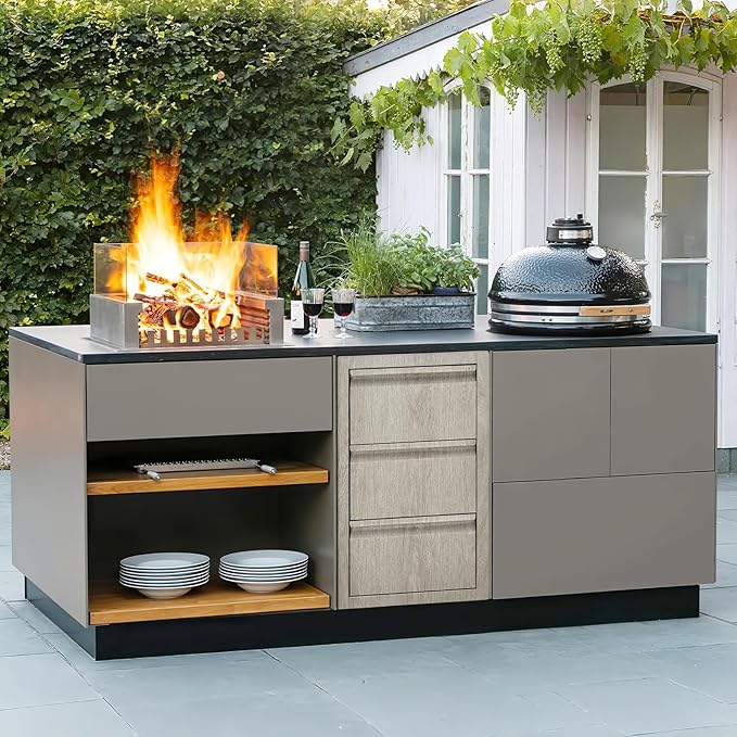 Stainless Steel Outdoor Kitchen Triple Drawers 14.7" W x 18.5" D x 24.5" H - Heavy Duty with Handles, Weather-Resistant Flush Mount for BBQ Island, Patio Grill & Outdoor Cooking Space