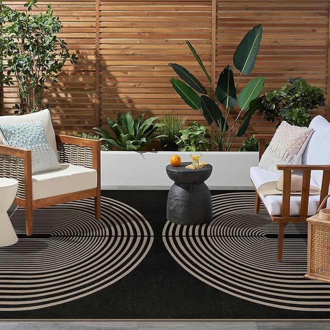 Easy Jute Indoor Outdoor 5x7 Area Rug, Black Washable Modern Rainbow Rugs for Living Room, Non-Slip Boho Farmhouse Bedroom Rug Abstract Floor Carpet for Patio Dining Room Nursery