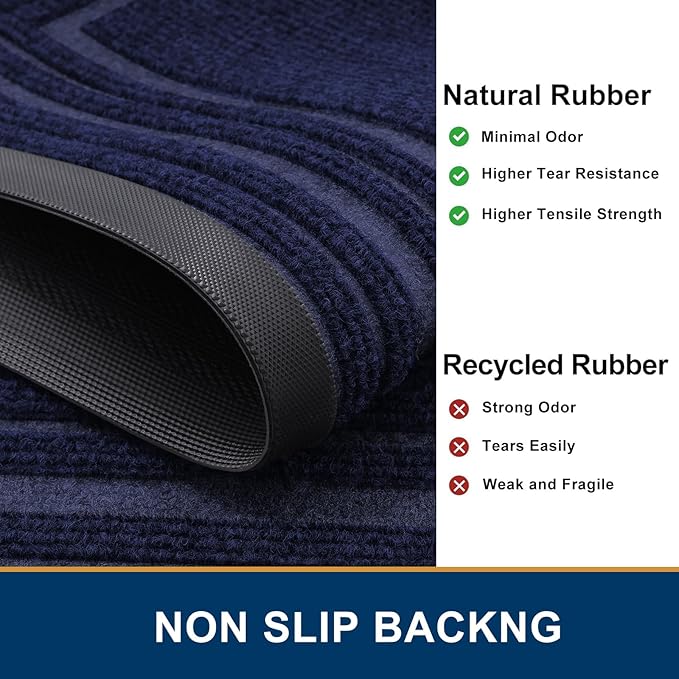 Buganda Front Door Mat Indoor Outdoor Entrance, Non-Slip Natural Rubber Doormats, Easy Clean, Low Profile, Dirt Trapper Entryway Floor Mats for Outside, Garages and Patios, 36x24, Navy
