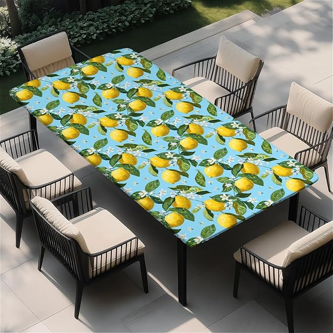 Rectangle Table Cloth Cover Waterproof Elastic Fitted Polyester Fitted Tablecloths for 6 Foot Tables for Indoor,Picnic, Camping, Outdoor （60" x 30"，Lemon）