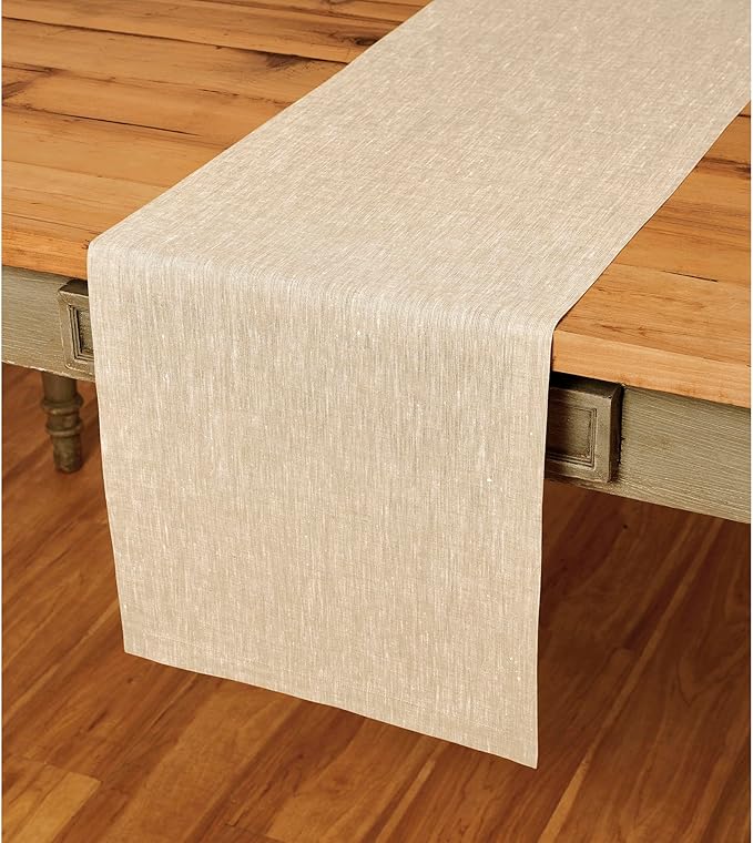 Solino Home Linen Short Table Runner 36 Inches - Athena, 100% Pure Linen Champagne Beige Table Runner 14 x 36 Inch Ideal for Dresser and Coffee Tables - Spring, Easter