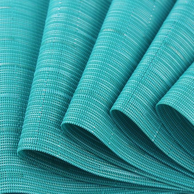 PIGCHCY Placemats,Washable Durable Vinyl Woven Table Mats,Elegant Heat Resistant Placemats for Dining Table Set of 6 (18 x 12 inches, Turquoise)