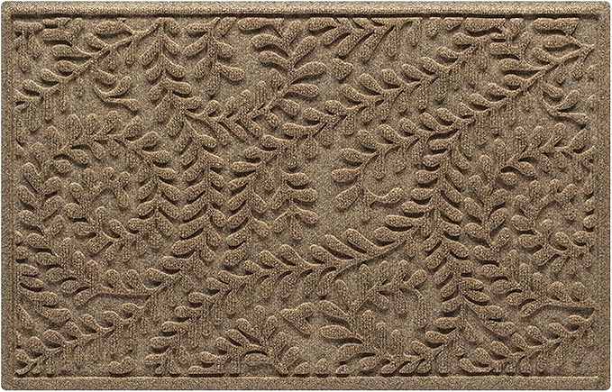 WaterHog Indoor/Outdoor Door Mat, 2' x 3' Made in USA, Durable & Skid-Resistant Front Door Rug, Decorative, Water-Trapping & Heavy-Duty Entryway Floor Mat For Your Home, Boxwood Collection Khaki/Camel