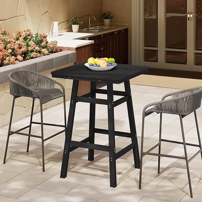 Costaelm Outdoor Bar Table, 42" Counter Height Square Patio Cocktail Bar Table with Umbrella Hole, Patio Bistro Dining Pub Table for Front Porch Deck Backyard Garden, Black
