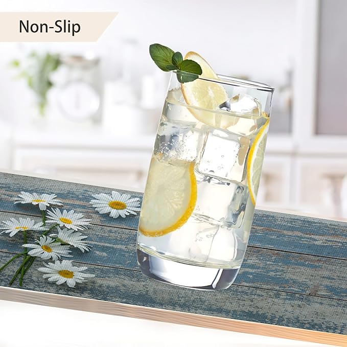Vintage Blue Wood Panel Placemats Set of 6,White Daisy Table Mats Non-Slip Heat Resistant Washable Placemat for Party Kitchen Dining Table Decoration Indoor Outdoor