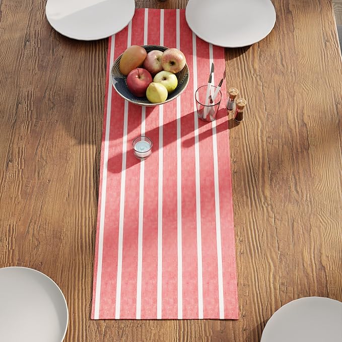 Encasa XO Cotton Dining Table Runner | Roma Red Stripes | Size 13x36 in - Machine Washable & Durable