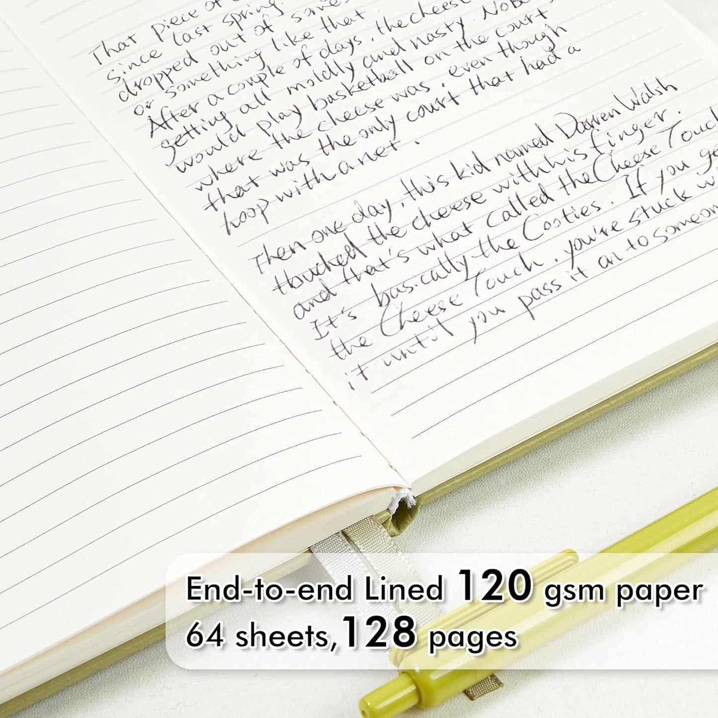 feela 5 Pack Notebooks Journals Bulk, Hardcover Classic Ruled Lined Journals with Pen Holder for Women Girls School Business Supplies, with 5 Black Pens, 120 GSM, 5.1”x8.3”, A5, Avocado Green