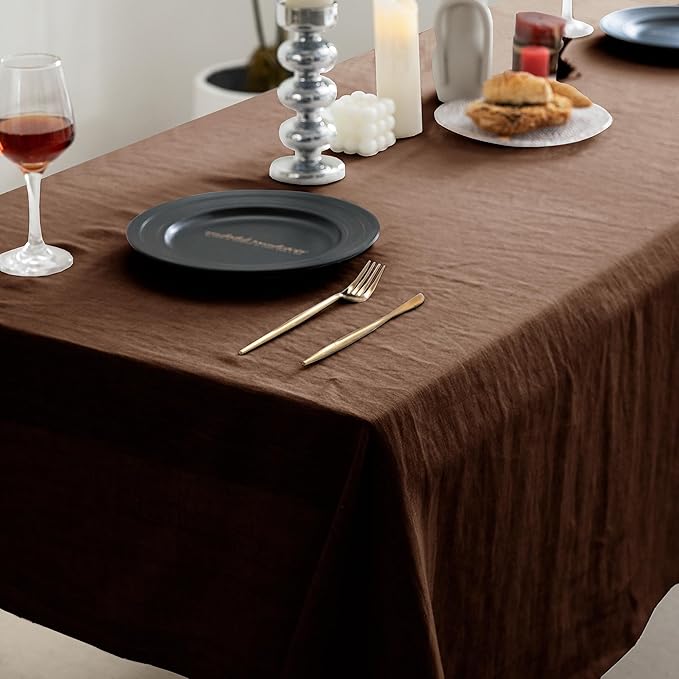 EVERLY 100% Pure Linen Rectangle Tablecloths 60x120Inches for Dining, Parties,Weddings and Restaurants,Decorative Halloween,Thanksgiving Machine Washable Tablecloths-Chocolate