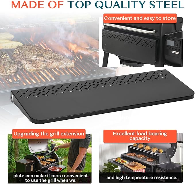 36" Foldable Side Table for Weber Searwood 600/600XL, 70LBS Heavy Duty Steel BBQ Grill Prep Table, Easy Install & Fold Down Storage Grill Accessory
