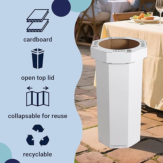 Eyely MPH1300E-SET2 Sal 25-Gallon Disposable Corrugated Cardboard Event Trash Can and Recycling Bin for BBQs, Beach, Parties & Events & Outdoor Activities, Cotton White (Set of 2)