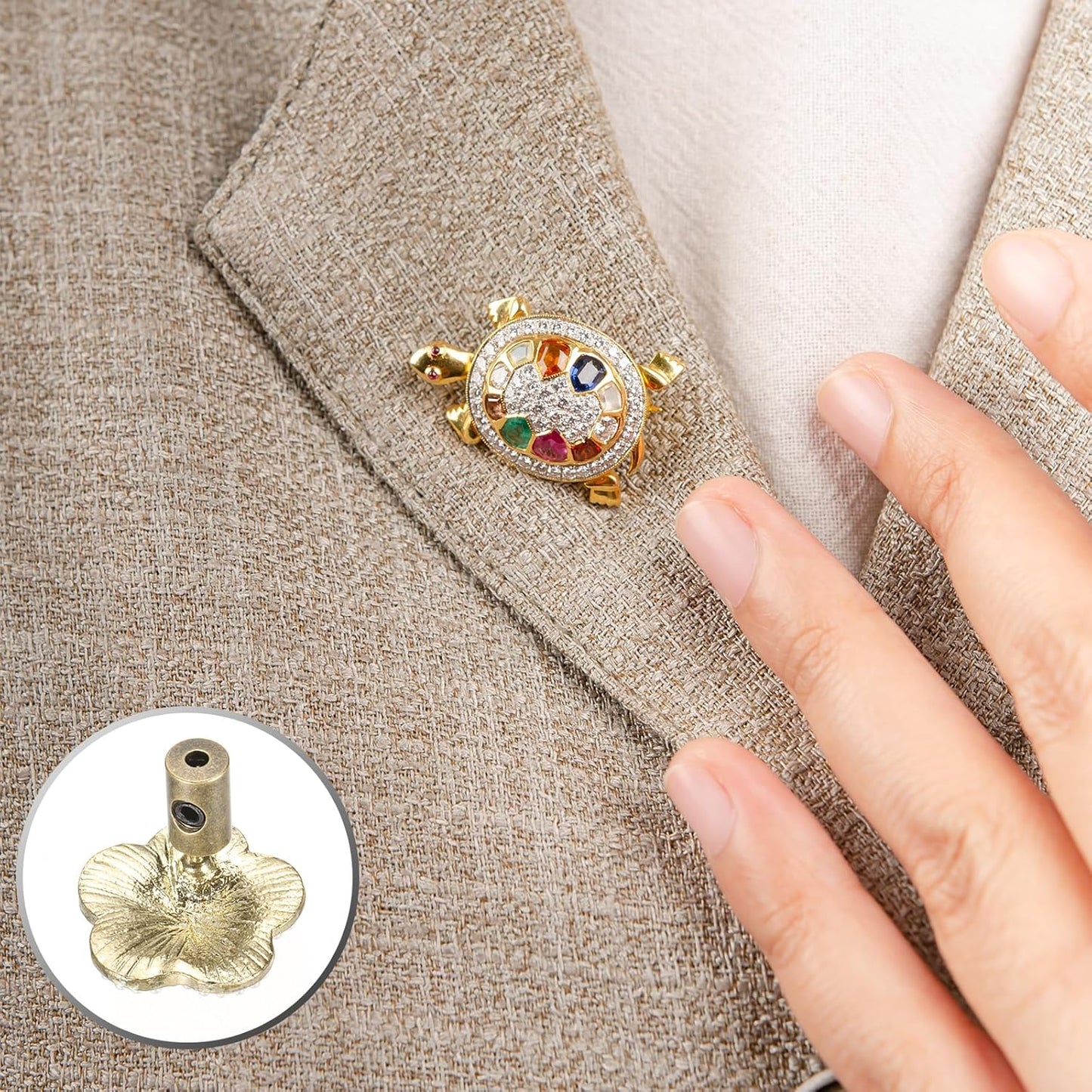 MECCANIXITY 40 Pcs Metal Locking Pin Backs, Locking Pin Keepers Clasp 5mm(H) with 4 Wrench Replacement in Storage Case for Badge, Brooch, Gold Tone