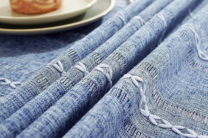Chassic 60 x 60 inches Farmhouse Style Linen tablecloths, Wrinkle Resistant Washable Dining Room Table Cloths for Square Tables - Hemstitch Blue