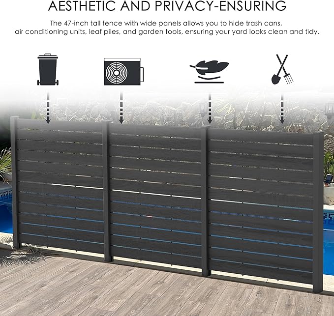 Kozyard 50" W x 48" H Privacy Screens Fence Panel Specifically for Hard Surfaces, Aluminum Post, Air Conditioner Fence Panels, Pool Equipment Enclosure, Trash Can Screens Fence Kit 3Panels