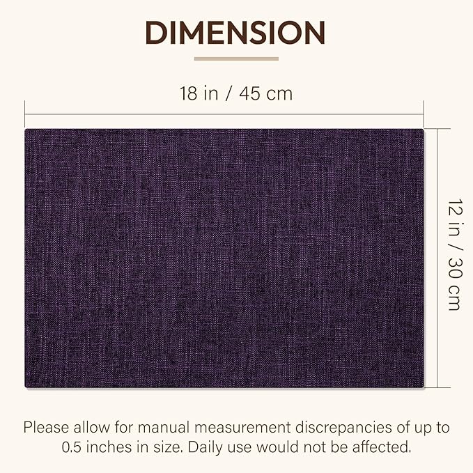 Blue Forest Placemats Set of 6, Dual-Layered Thickened Faux Linen Cloth Place Mats Heat Resistant Machine Washable Wrinkle Free Table Mats Indoor/Outdoor (Purple)