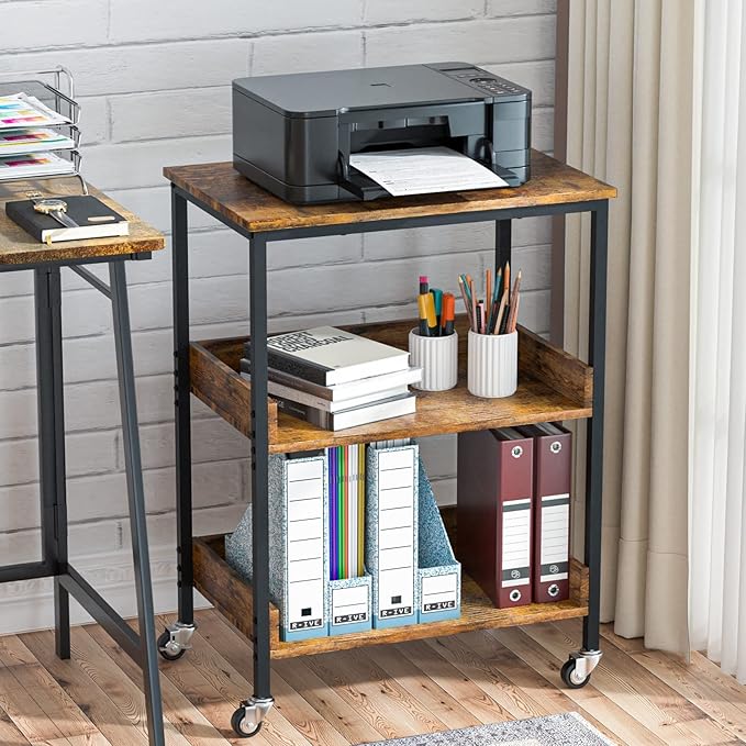 ASTARTH Kitchen Microwave Cart, 3 Tier Rolling Utility Cart on Wheels Coffee Cart, Storage Islands for Living and Kitchen Room