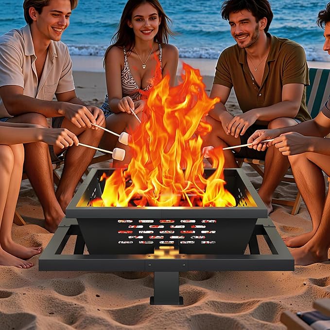 36 inch fire Pit, Square Outdoor Fire Pit with Poker, Wood Burning Fire Pit for Camping, Backyard, Patio