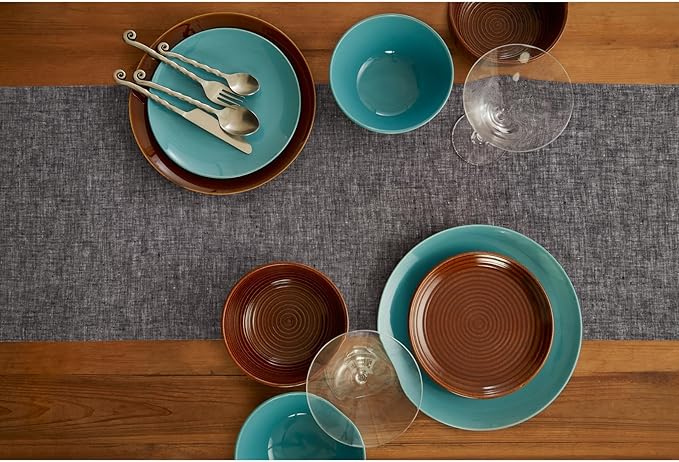 Solino Home Linen Table Runner 156 Inches Long - Athena, 100% Pure Linen Chambray Black Dining Table Runner 14 x 156 Inch