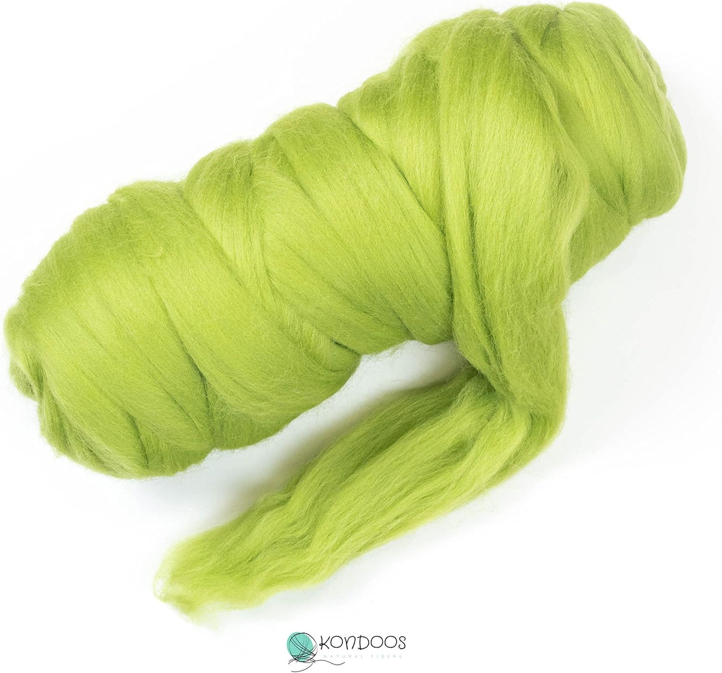 Kondoos Colored Natural Wool roving, 1 lb. Best Wool for Needle Felting, Wet Felting, handcrafts and Spinning. (Green Apple, 1 lb)
