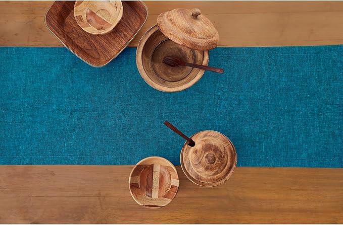 Solino Home Linen Table Runner 156 Inches Long - Athena, 100% Pure Linen Chambray Teal 14 x 156 Inch Table Runner for Dining, Spring, Easter, St Patricks Day