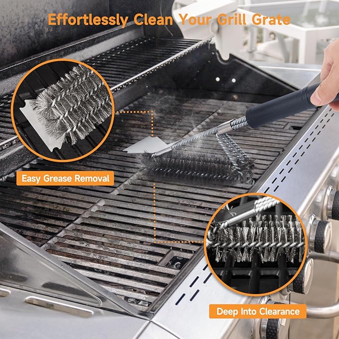 SHINESTAR Grill Brush, 18-Inch Grill Cleaning Brush with Long Handle, Durable Safe Cleaner for Cast Iron & Stainless-Steel Grates, Ideal for Outdoor Grill Brush