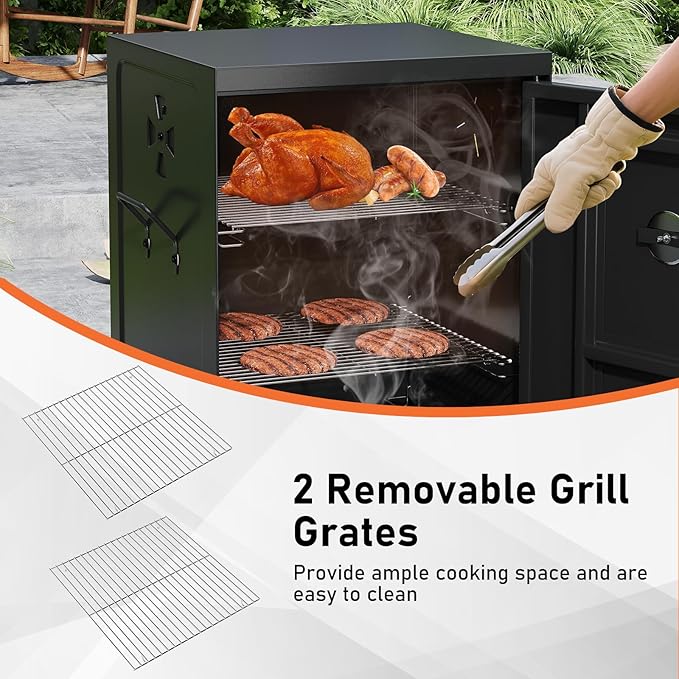 Happygrill Charcoal Grills, 40" Vertical BBQ Smoker Grill with Built-in Thermometer, Adjustable Air Dampers, Removable Water Pan & Grill Grates for Backyard Picnics, Party, Outdoor Camping