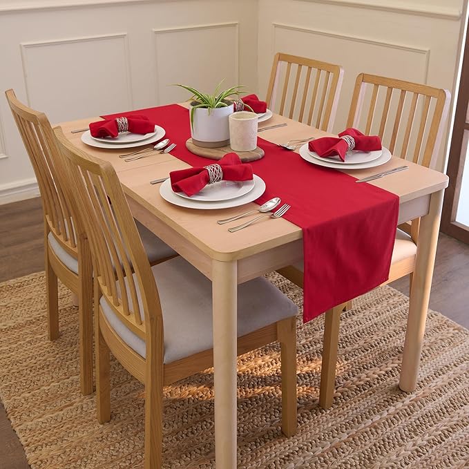 Encasa XO Table Runner 13"x104" Long | Cotton Canvas Fabric | Deep Red Solid Color | Machine Washable & Durable