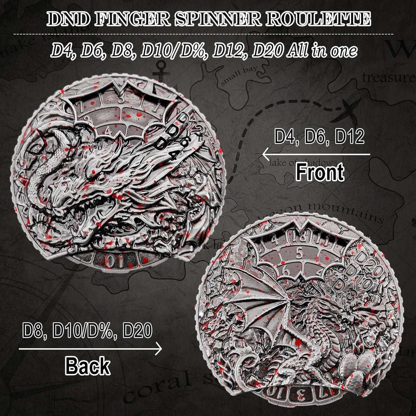 DND Dice Set Roulette: Fidget D4 D6 D8 D10 D10% D12 D20 All in One Metal D&D Spinner Dice - Cool Role Playing Dice Gifts for Dungeons and Dragons TRPG MTG Games Lover Players (Bloodstained)