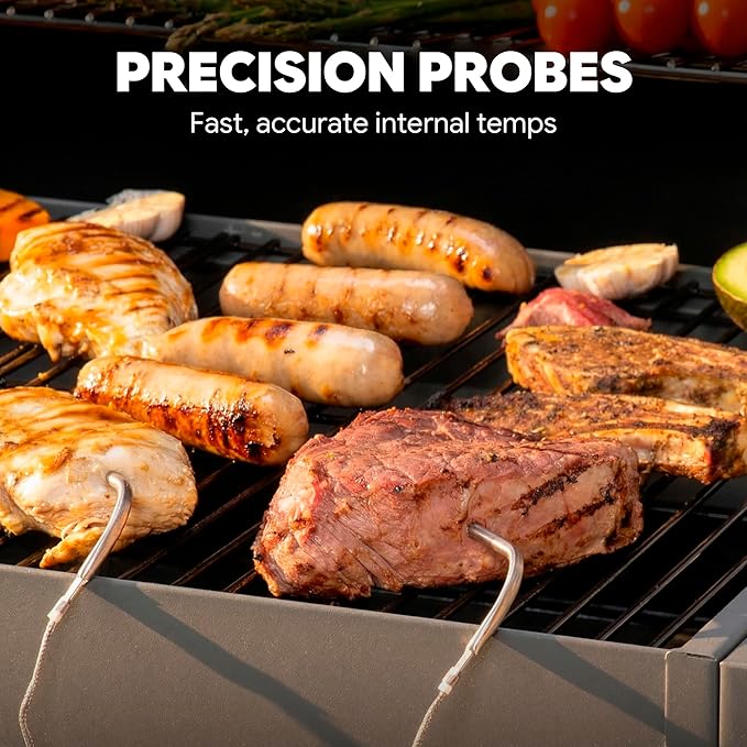 30-Inch Heavy-Duty Charcoal Grill with Digital Temperature Control & 2 Meat Probes, Outdoor BBQ Grill with Offset Smoker, 832 Sq. In. Cooking Space for Backyard BBQ, Black & Grey