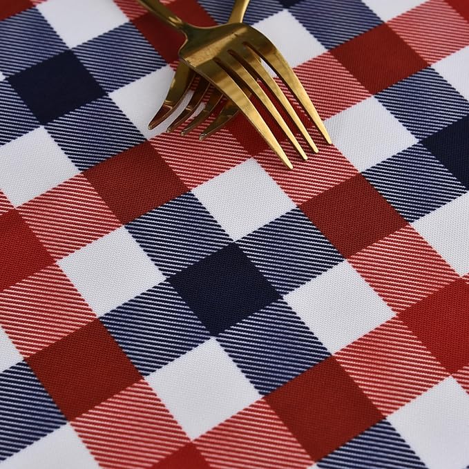 Waterproof Plaid Tablecloth Fabric - Round 58 Inch Classic Gingham Checker Table Cloth for Indoor/Outdoor Use - Buffalo Table Cover for Picnics, BBQs, and Parties