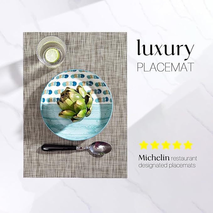LEXMORE Placemats Set of 8 Vinyl/Plastic Woven Place Mats for Kitchen Table Indoor/Outdoor Washable Placemat Wipeable Dining Table Mats(Cappuccino)
