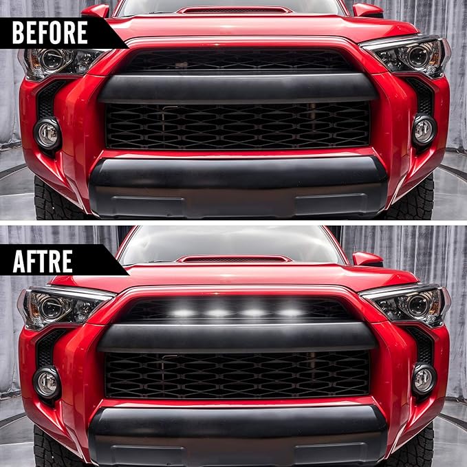 Seven Sparta 4 PCS Grill Led Lights Compatible with Toyota 4Runner 2014-2024 TRD Pro Grille and 2014-2019 SR5, Premium, Limited, TRD Off-Road, Fuse and Instruction Included (Smoke Shell/White Light)