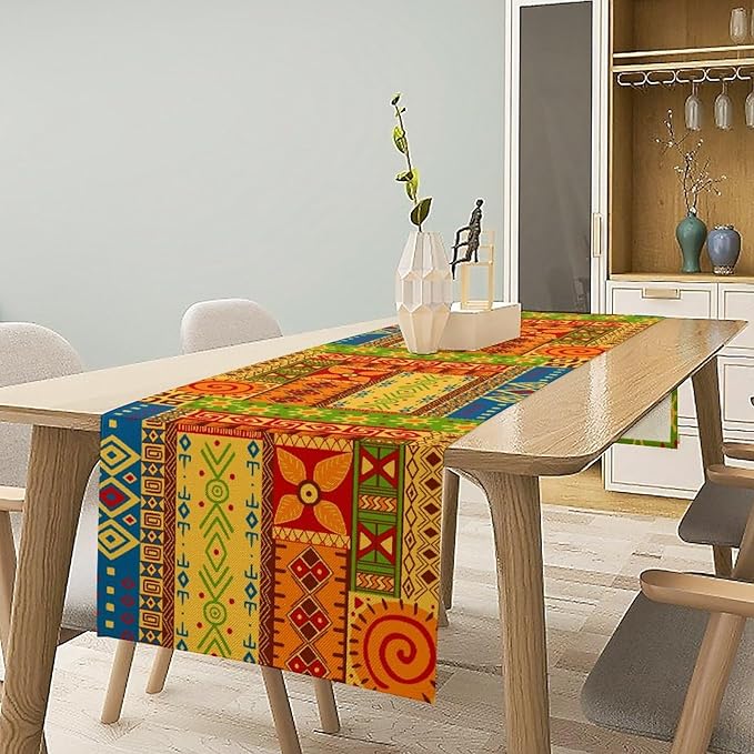 African Totems Table Runner, African American Kwanzaa Black History Month Juneteenth Table Runner for Home Kitchen Dining Holiday Party 13x120in